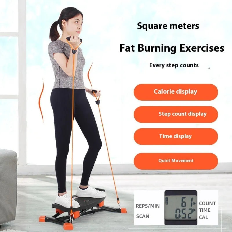 JS101A black mini fitness skiing machine with elastic hand straps for home exercise