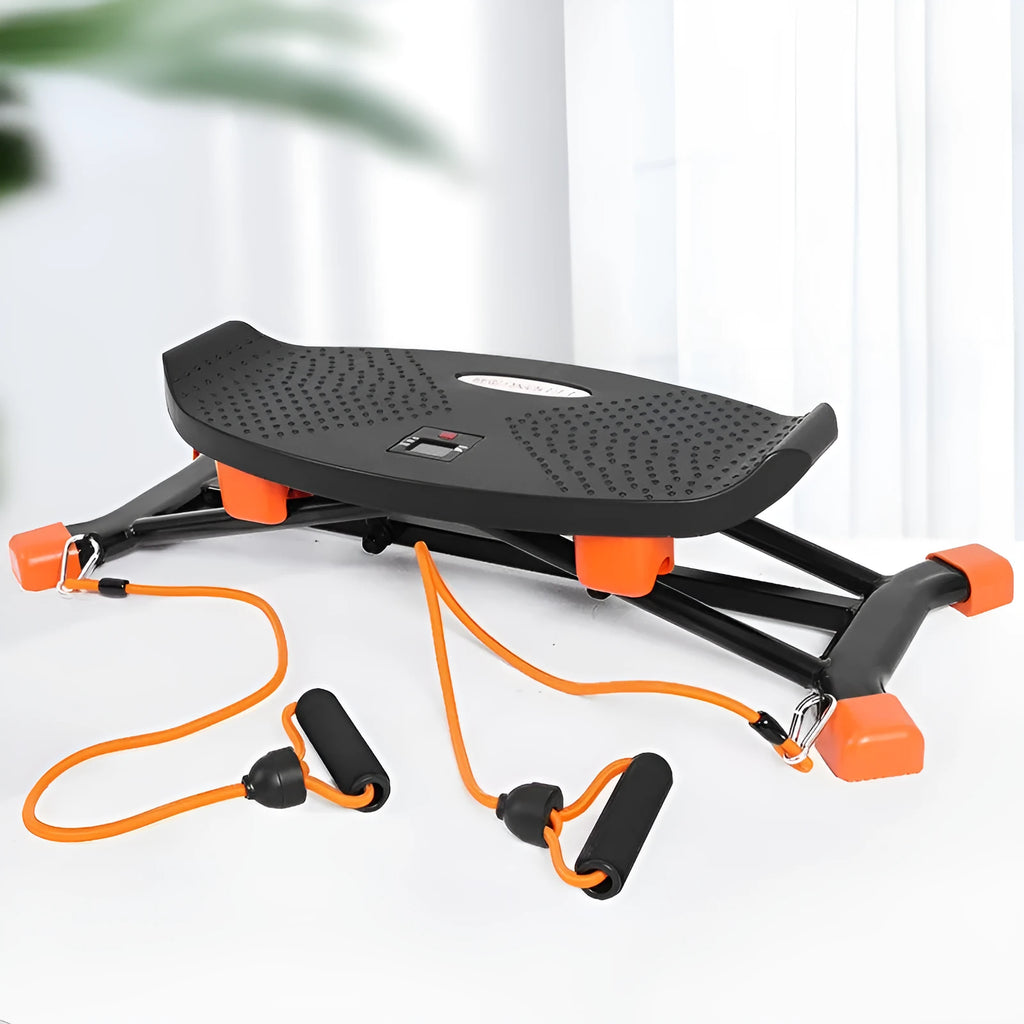 JS101A black mini fitness skiing machine with elastic hand straps for home exercise