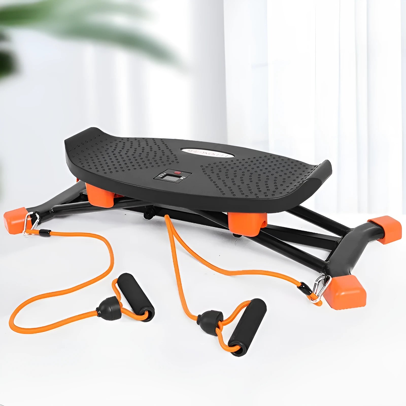 JS101A black mini fitness skiing machine with elastic hand straps for home exercise