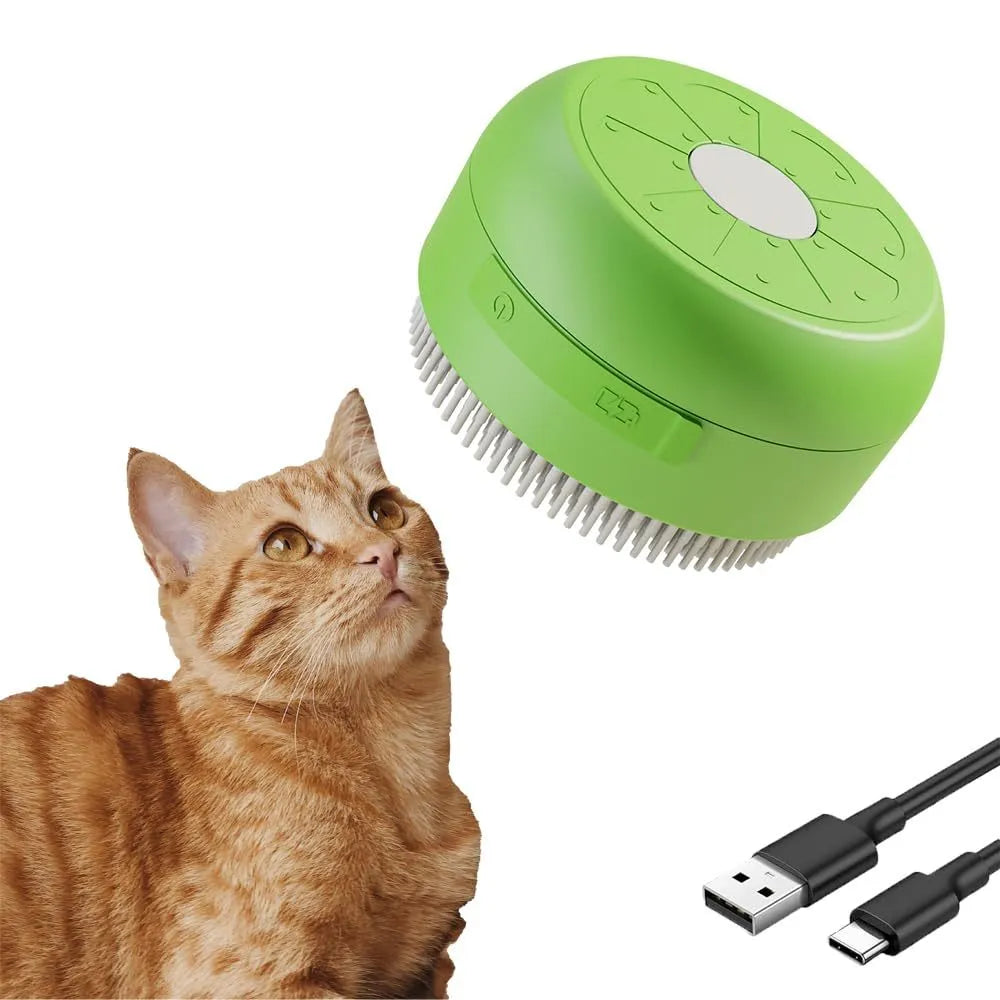 Green rechargeable cat dog steam brush with silicone bristles for hair removal and massage