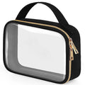 Transparent PVC cosmetic wash bag with chain handle showing interior contents