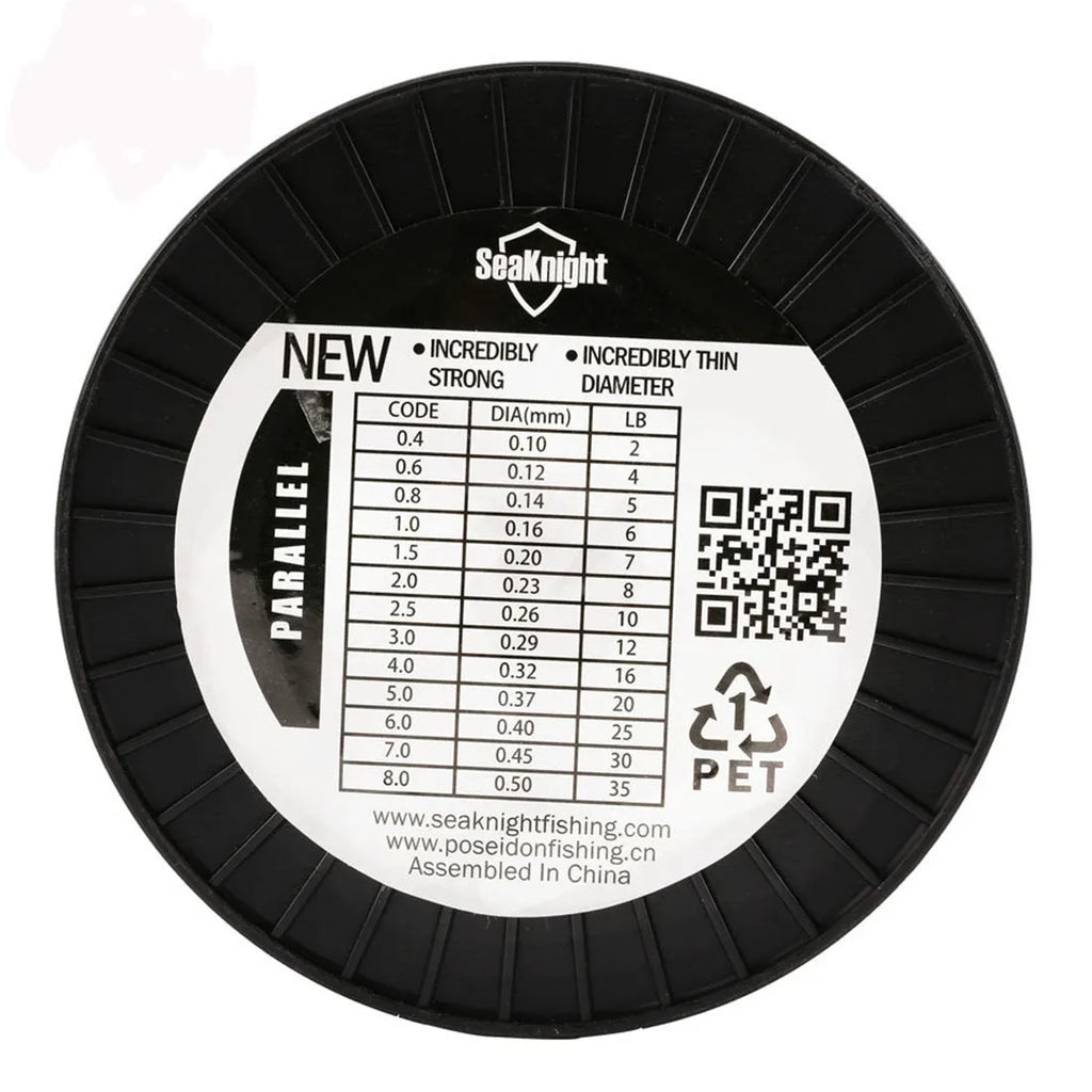 Seaknight 1000 M nylon fishing line spool in multiple colour options showing diameter sizes from 0.4 to 8.0