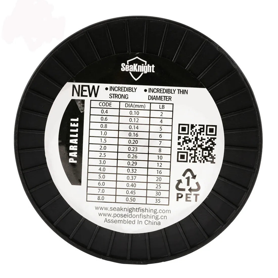 Seaknight 1000 M nylon fishing line spool in multiple colour options showing diameter sizes from 0.4 to 8.0