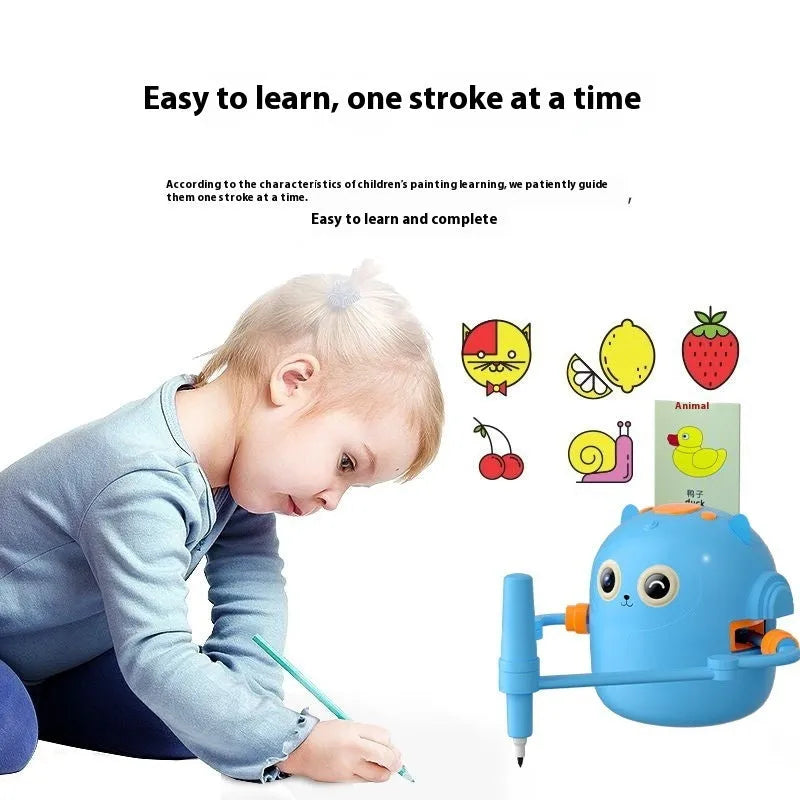 Early education automatic painting robot in Lake Blue with drawing cards and coloured pens