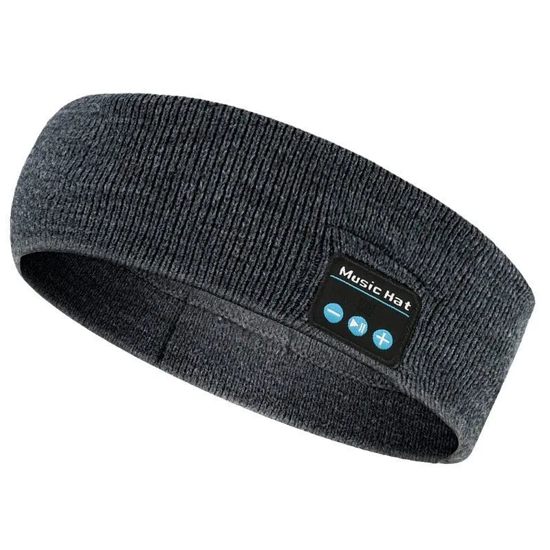 Black Bluetooth sports eye mask scarf with removable panels and integrated speakers