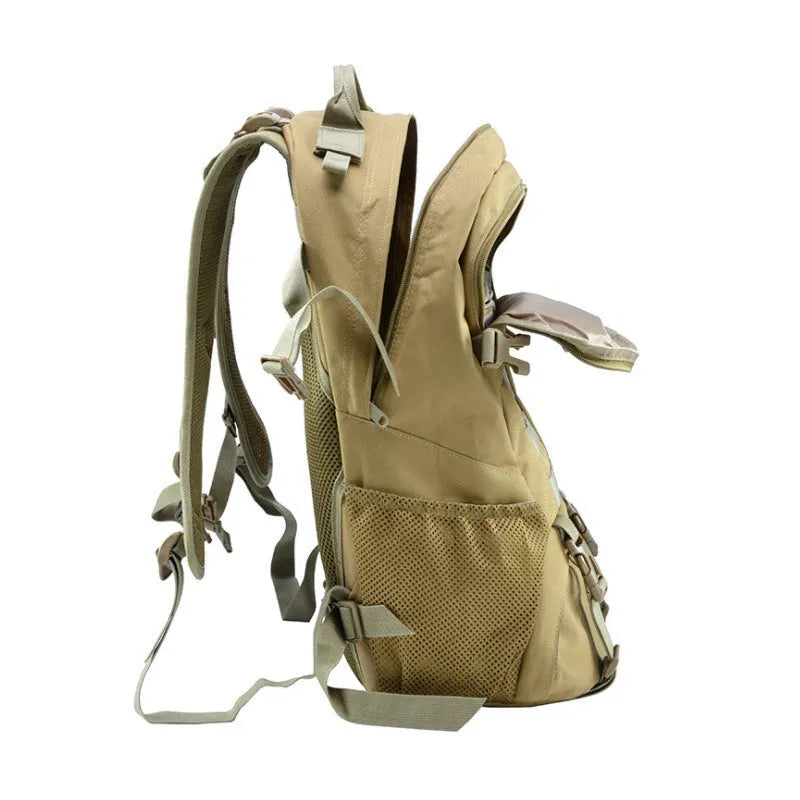 Oxford cloth mountaineering backpack with air pillow belt in khaki colour, 49cm height