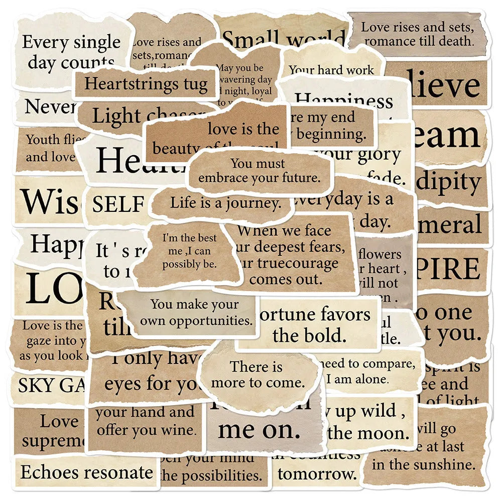 Torn English decorative PVC stickers with waterproof printing for laptops and notebooks