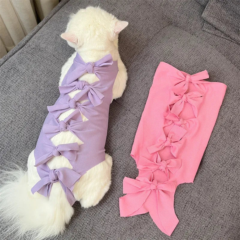 Lace-up back closure cat sterilisation recovery suit in polyester fabric