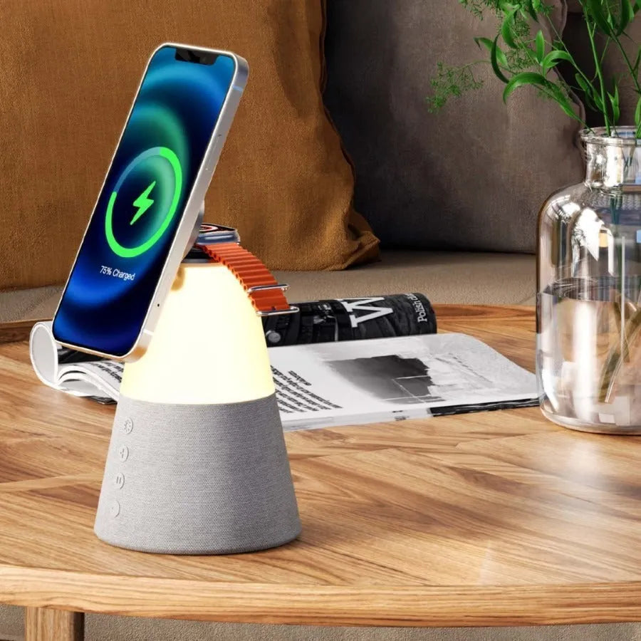 Gray 3-in-1 magnetic wireless charging Bluetooth speaker night light with built-in lithium battery