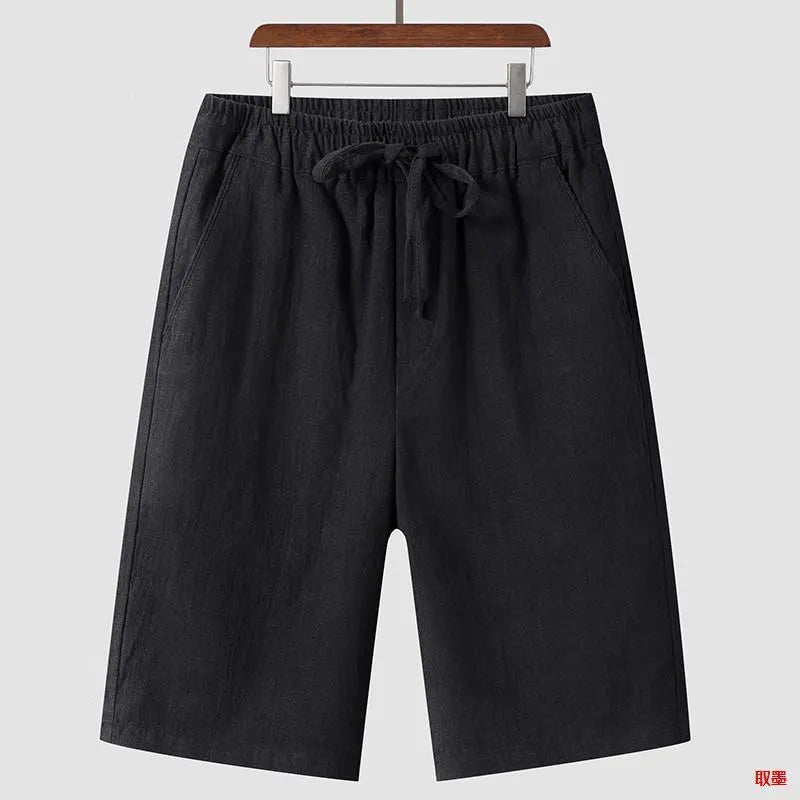 Men's linen shorts loose cropped pants mid waist summer lightweight breathable fabric