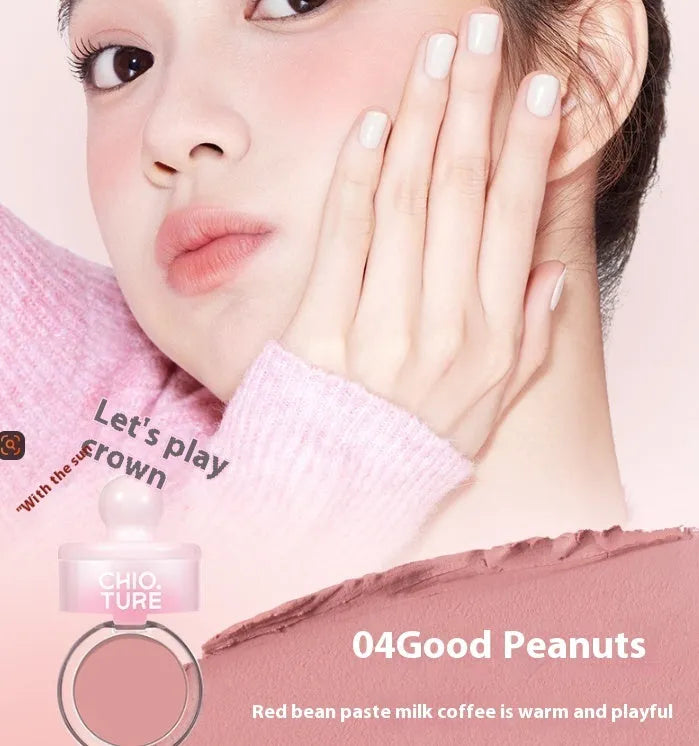 Blush powder compact showing four nude monochrome shades with shimmer finish