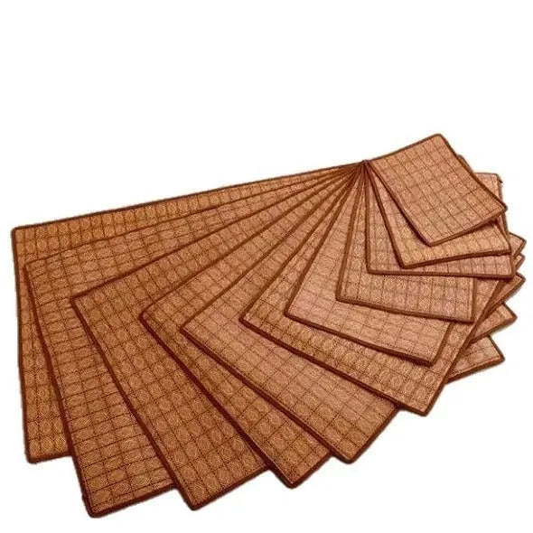 Brown rattan fibre dog cooling mat for summer, shown in a large size.