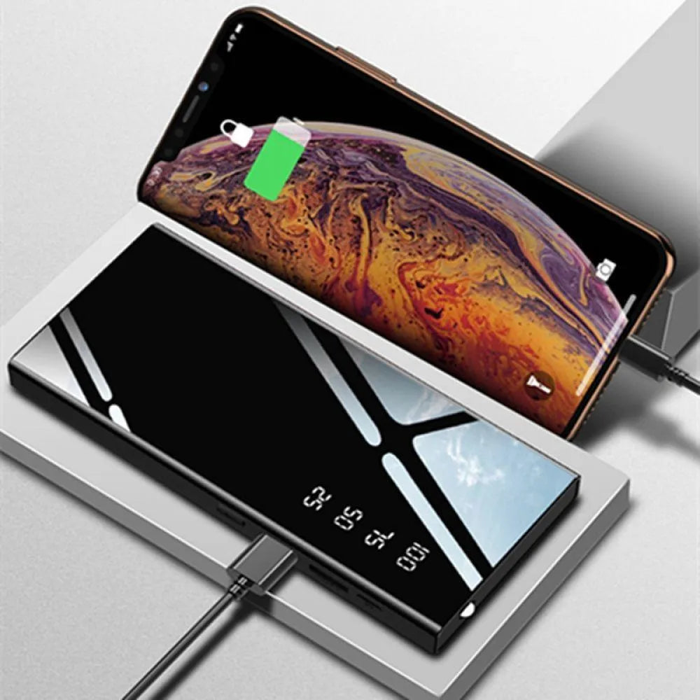 20000mAh portable power bank with LCD display and dual USB ports in black, red or white