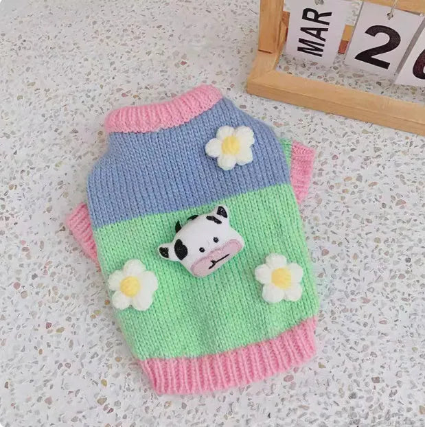 Pet dog autumn winter blended fabric sweater in flower colour, sizes L and XL