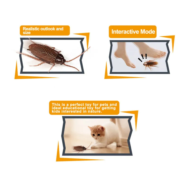 Vibration walking pet toy with cockroach, tarantula, mouse, and dragonfly designs on 11x5cm plastic base
