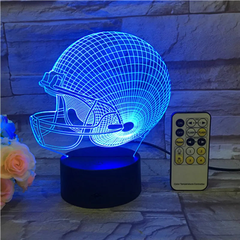 Rugby Hat 3D LED USB Lamp with colourful glow, touch and remote control