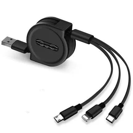 3 in 1 telescopic charging cable extended with titanium alloy connectors and TPE cable