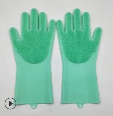 Silicone heat-resistant cleaning gloves with sponge texture for scrubbing dishes