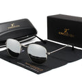 Men's retro sunglasses with round lenses in black frame and mirror finish options