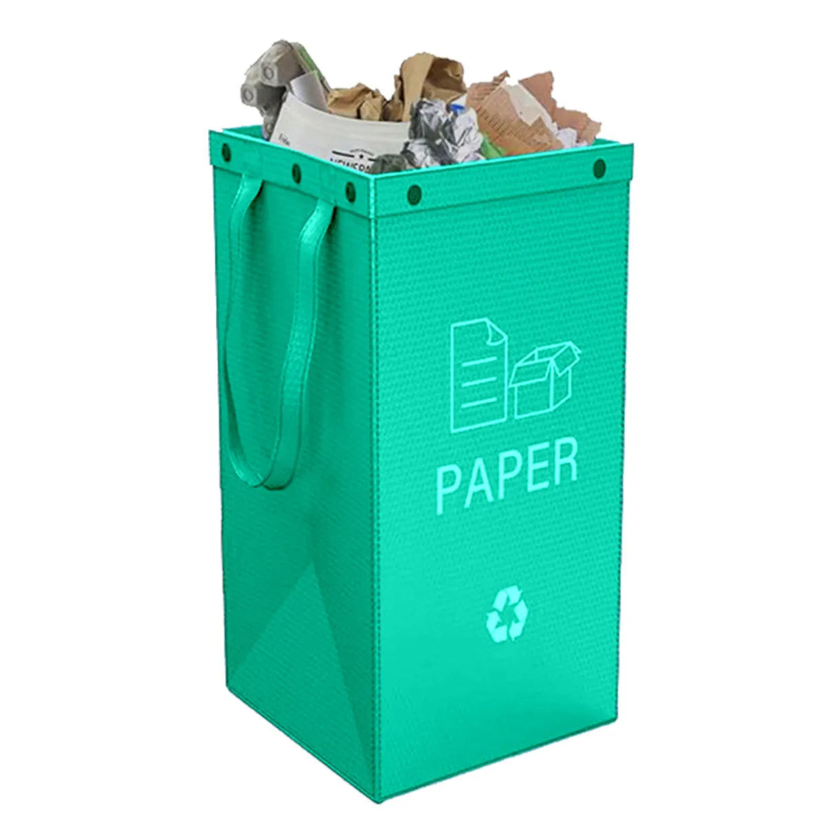 Blue 40-litre plastic handbag-style garbage bin with dimensions 30cm by 50cm by 30cm.