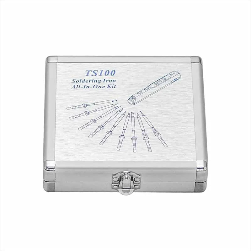 Silver aluminium storage box for a portable soldering iron