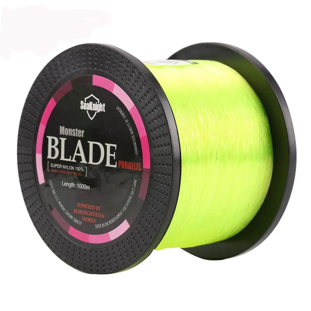 Seaknight 1000 M nylon fishing line spool in multiple colour options showing diameter sizes from 0.4 to 8.0