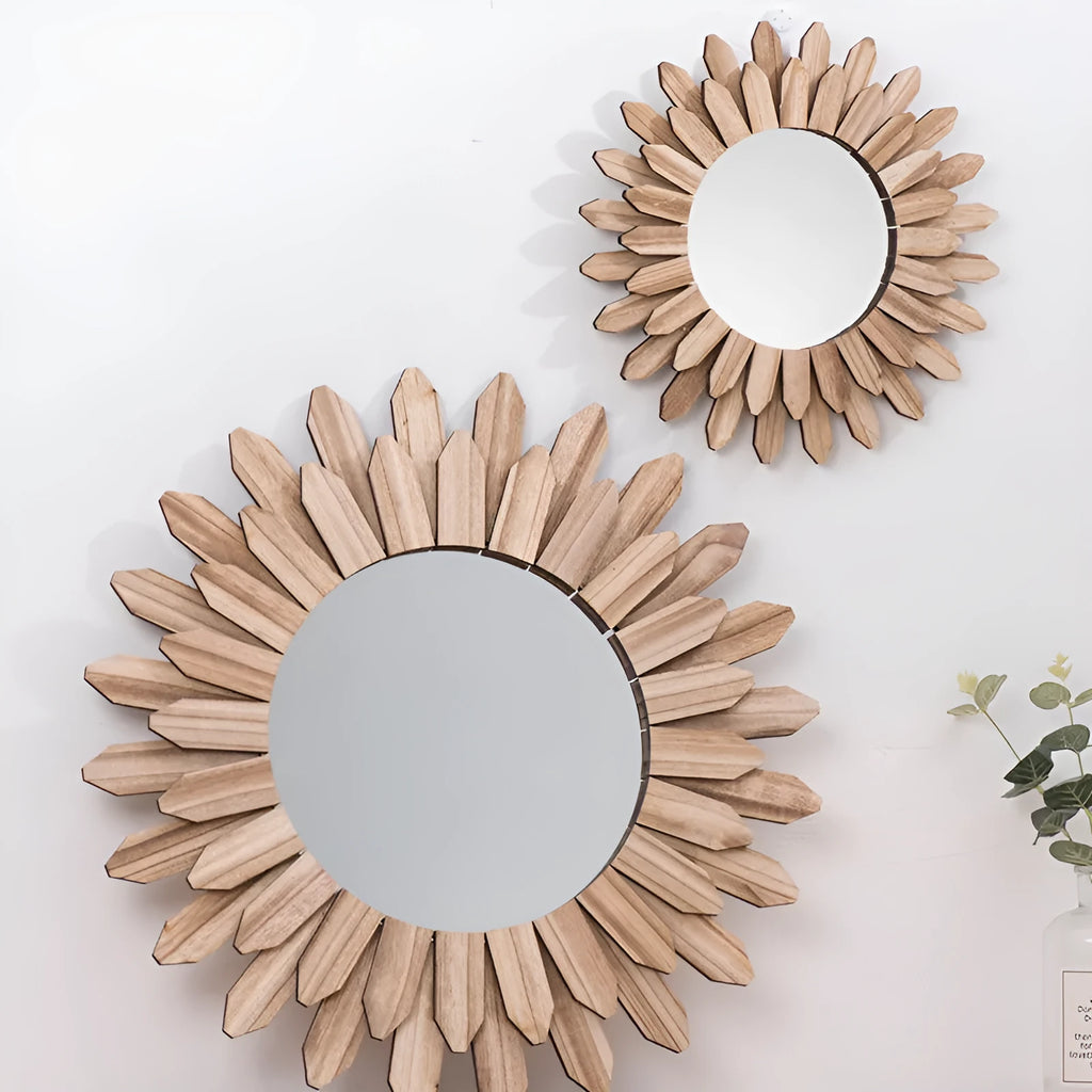 European-style solid wood wall hanging mirror in baked colour finish