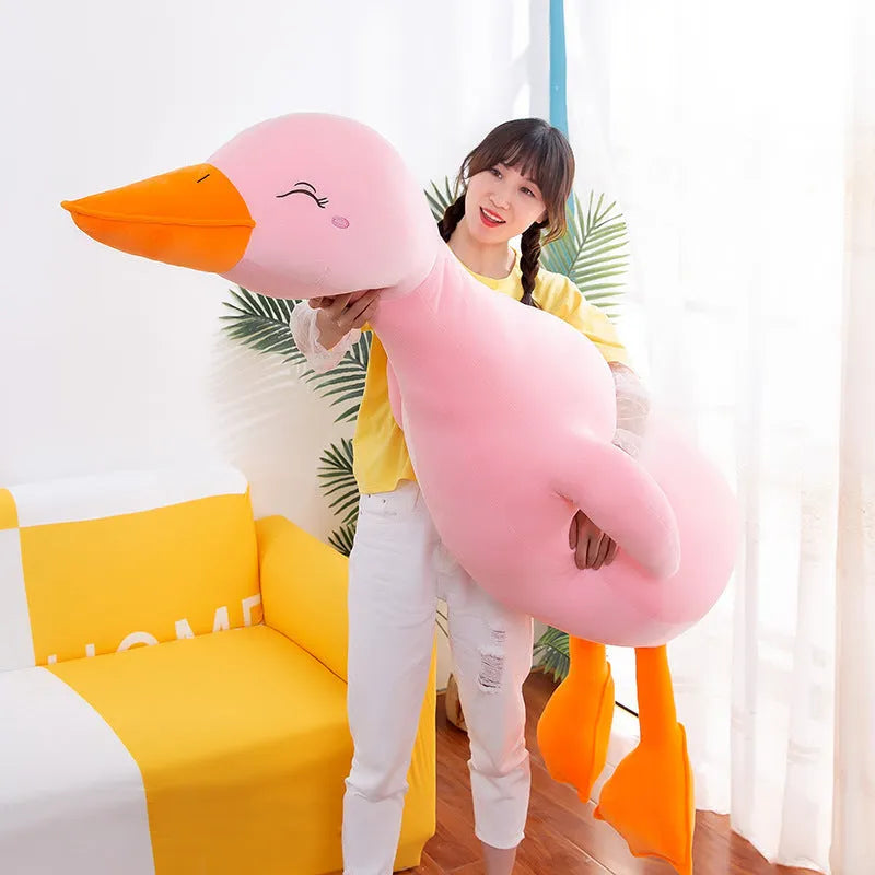 Lying style sand carving plush duck toy with down cotton filling, white colour, 110cm height