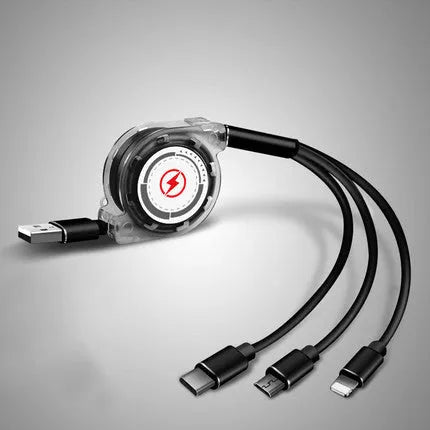 3 in 1 telescopic charging cable extended with titanium alloy connectors and TPE cable
