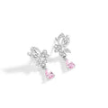 A pair of women's sterling silver stud earrings with a butterfly design and clear crystal accents.