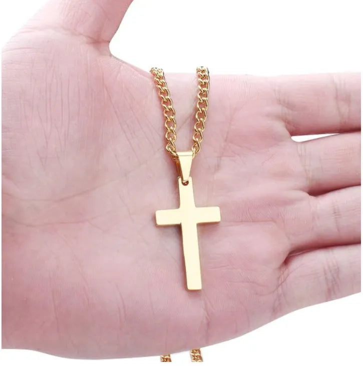 Classic cross pendant necklace for men stainless steel 5x3cm pendant 60cm chain black gold silver