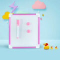Double-sided magnetic message board with plastic border in blue, pink, or red, 18x20cm to 30x40cm