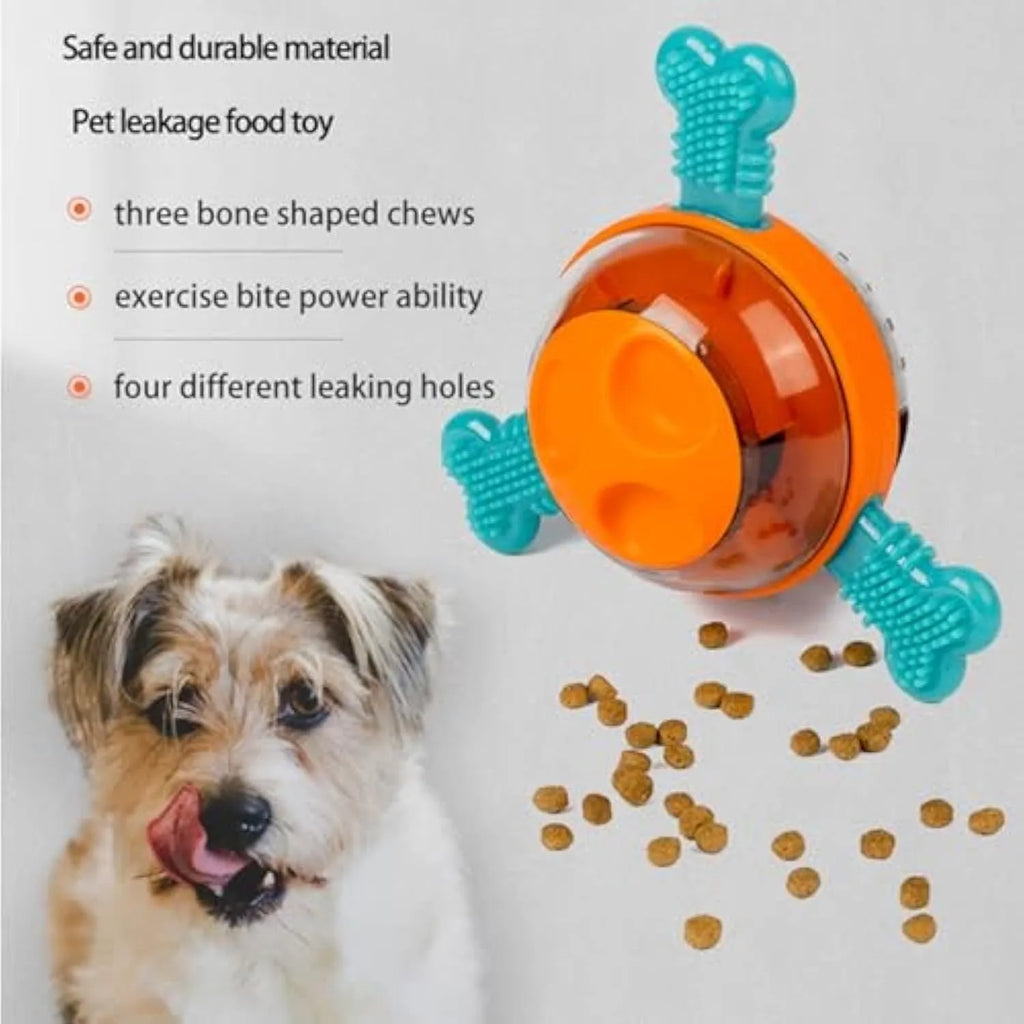 Blue dog chew toy and slow feeder dispenser with rubber bones measuring 190cm by 80cm