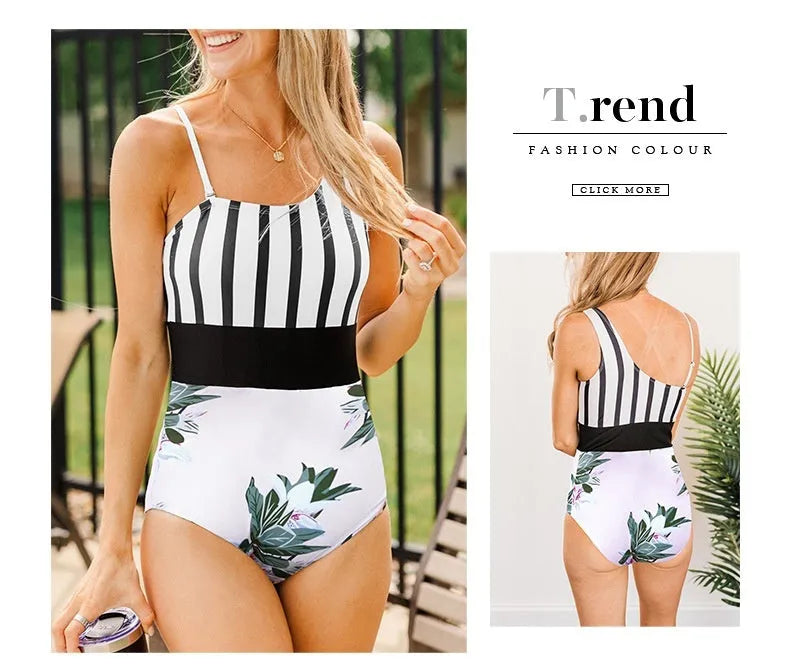 New asymmetric collar leopard print high waist triangle swimsuit for women in leopard print colour