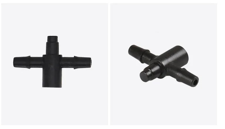 PE plastic tee water distributor joint for micro spray irrigation systems.