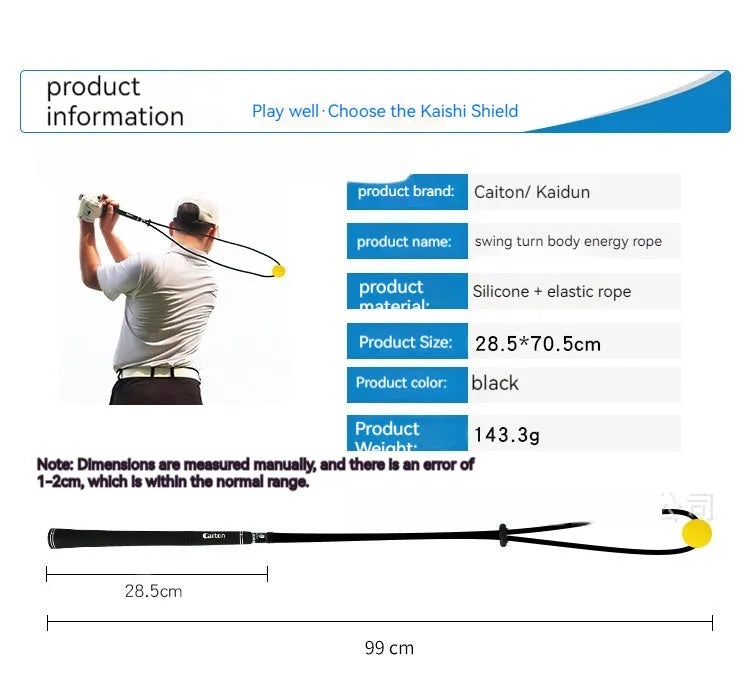 Black golf swing training rope with silicone elastic string for physical correction practice