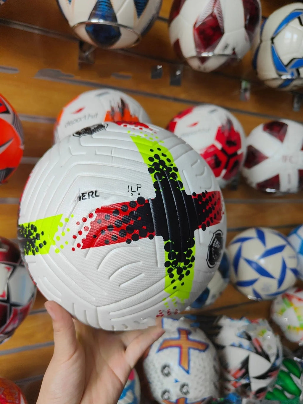 Fluorescent green PU football Size 5 with seamless thermal adhesive patch construction
