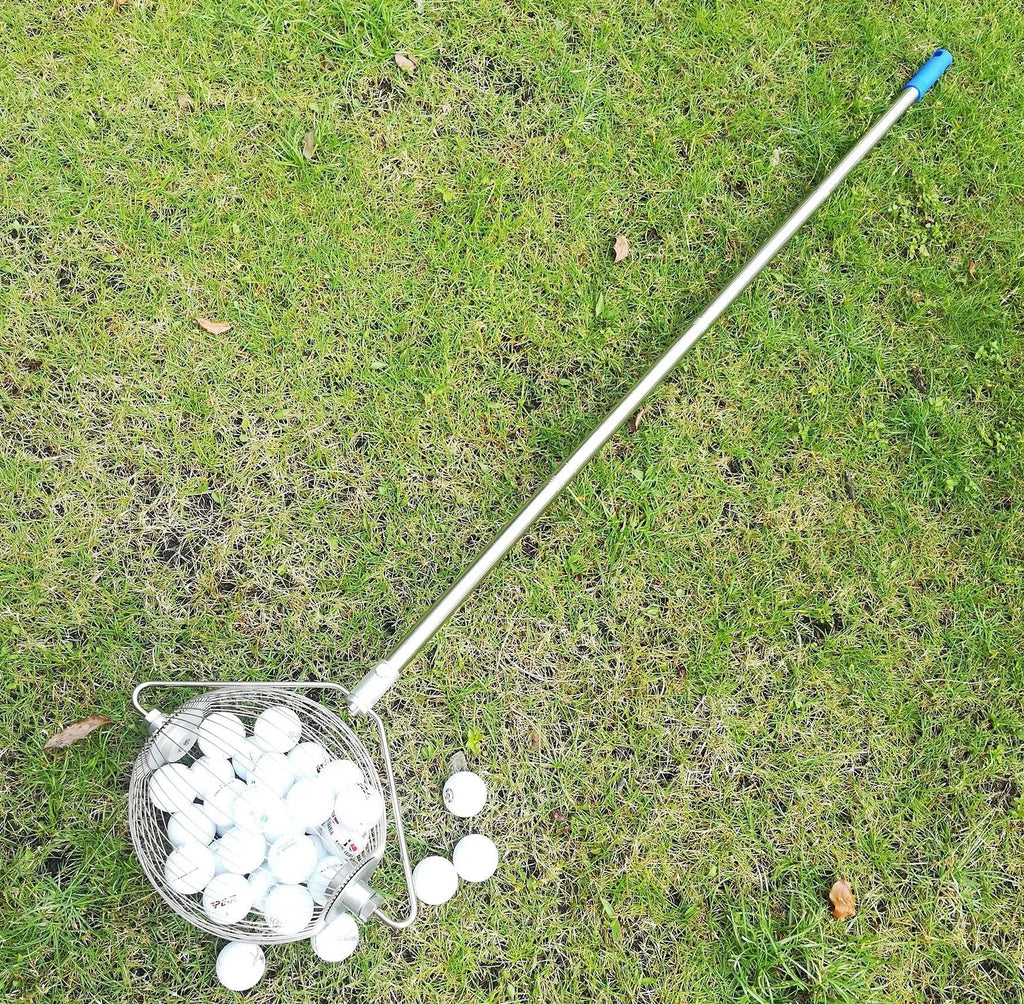 Metallic coloured 304 stainless steel golf ball picker, 47 cm long.