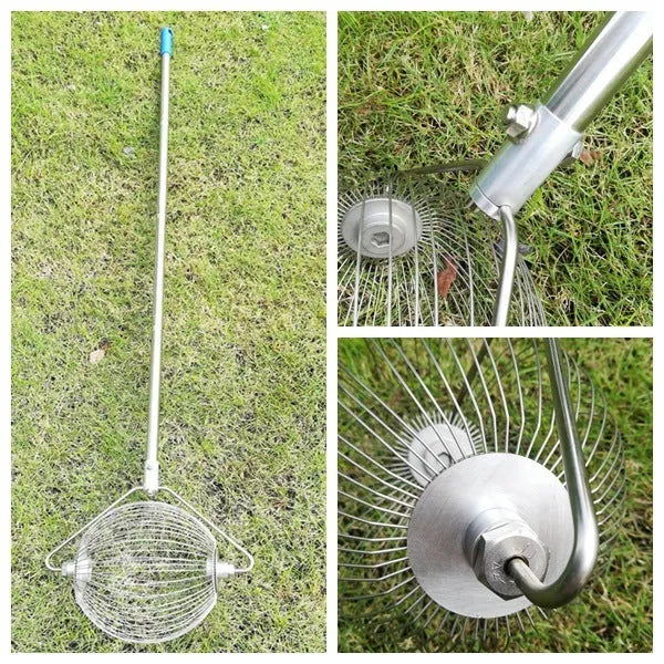 Metallic coloured 304 stainless steel golf ball picker, 47 cm long.