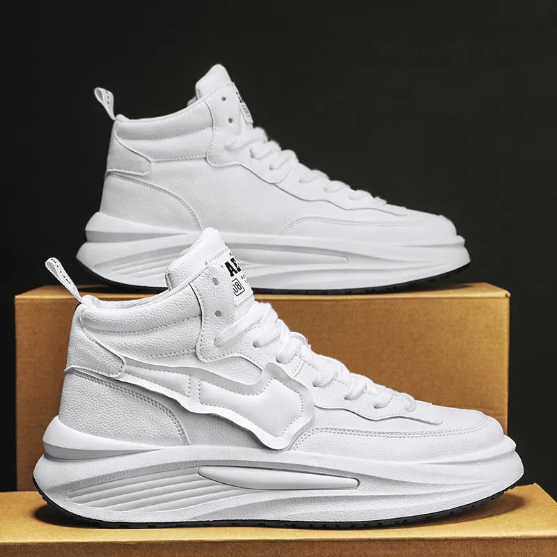 Men's black and white high-top platform board shoe with round toe