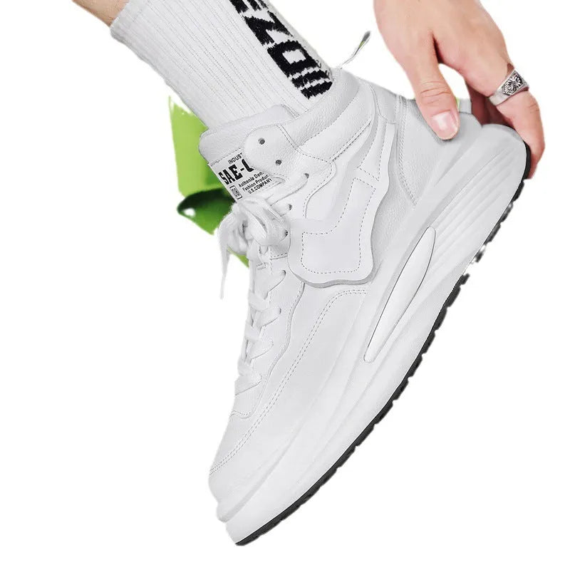 Men's black and white high-top platform board shoe with round toe