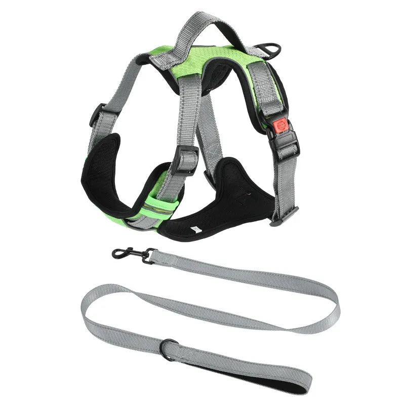 Adjustable dog harness with hand holding rope on back in various colours and sizes