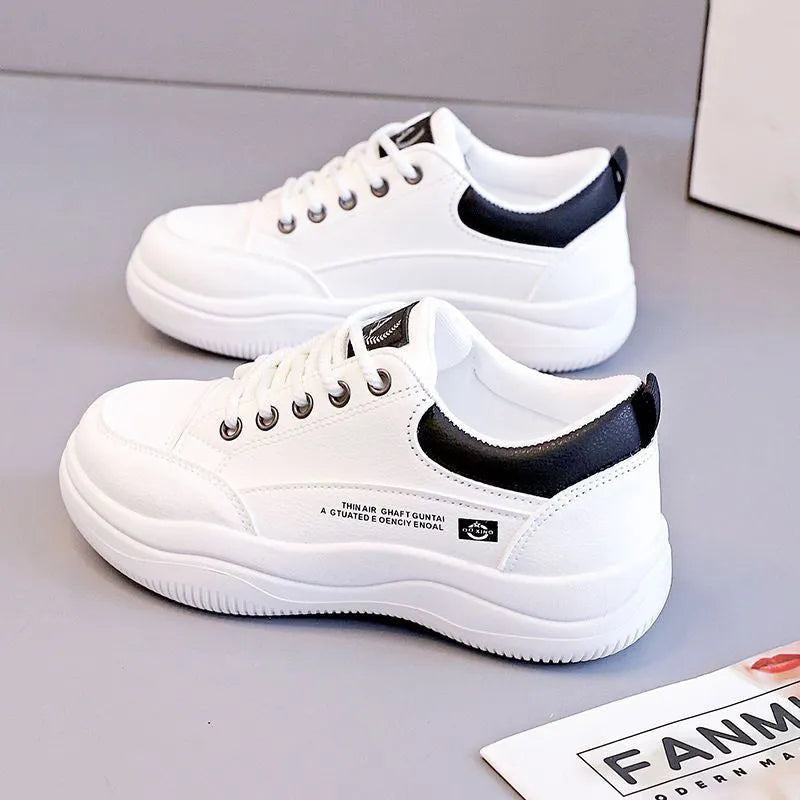 Women's white Korean-style leather pumps with cross strap design and round toe