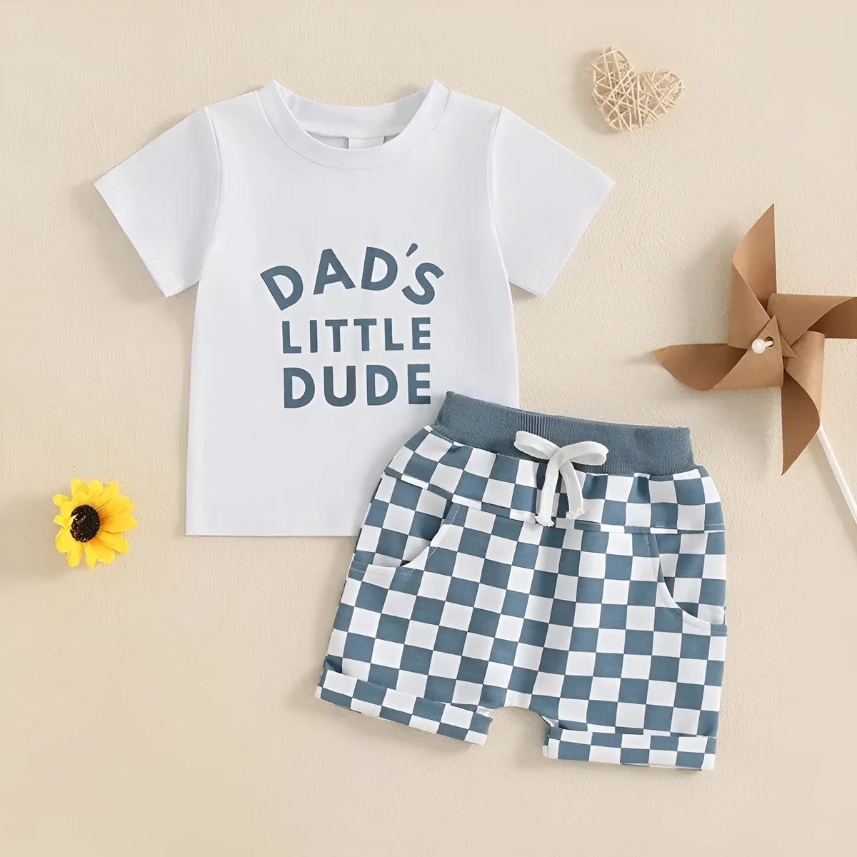 Children's casual letter printed short sleeved set in cotton blend, apricot or white with DAD'S or MAMA'S print for baby toddler