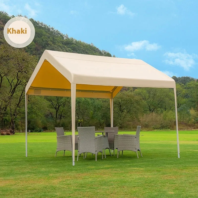 Portable steel frame canopy with PE tarpaulin cover and four-side protective cloth, 3m x 6m, for outdoor market stall use