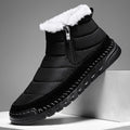 Men's plus size British-style snow boots in black with a cotton upper and flat rubber sole.