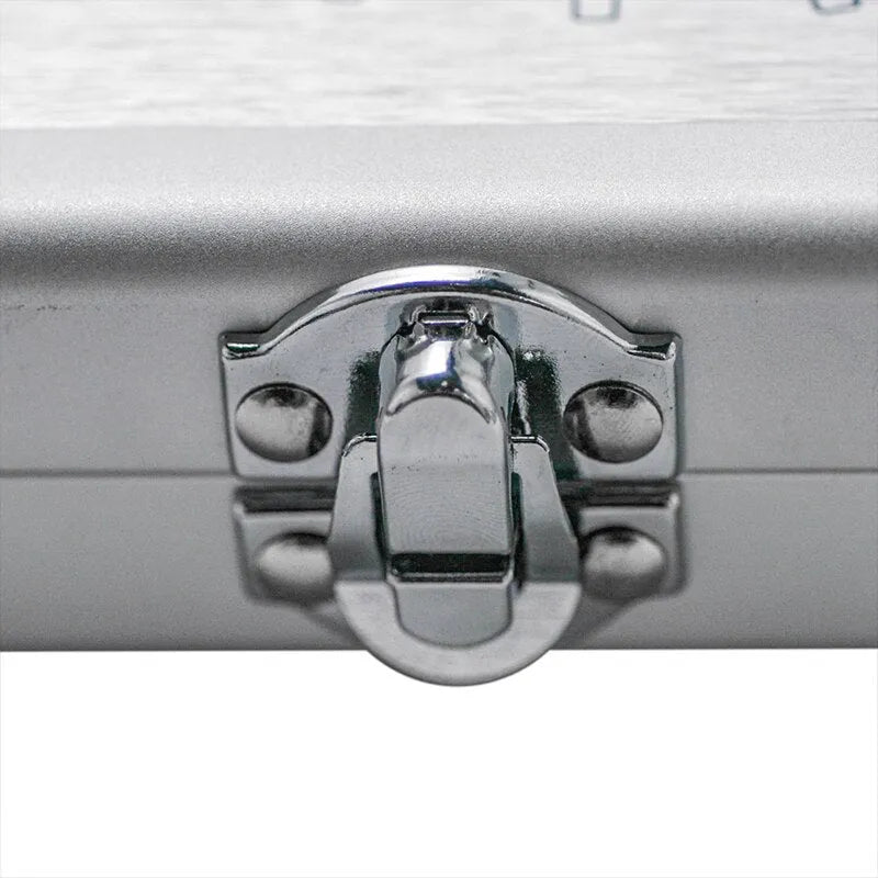 Silver aluminium storage box for a portable soldering iron