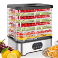 Silver 8-layer household food dehydrator with UK plug on a kitchen counter.