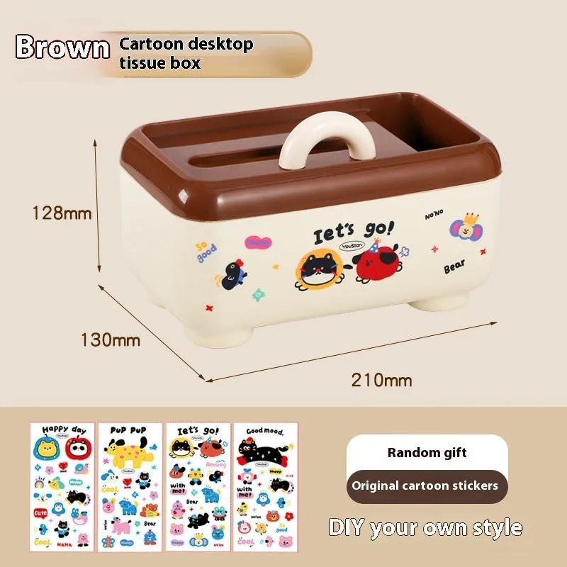 Red and brown cartoon-style desktop organiser with grid compartments for stationery and cosmetics.
