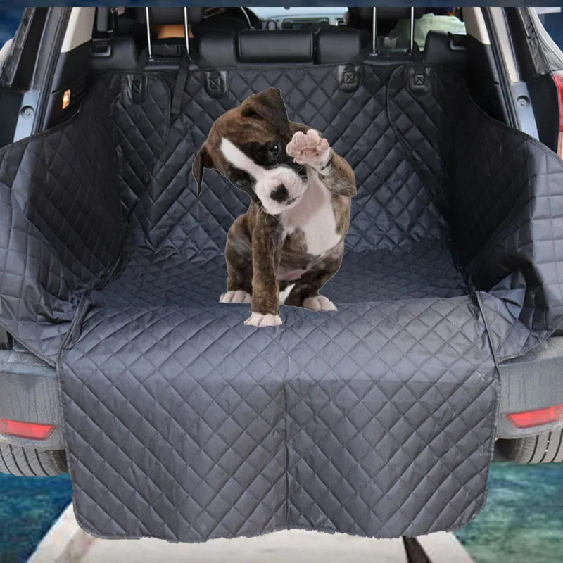 Large black quilted cotton car trunk pet mat 174x190cm with PVC backing for dog travel